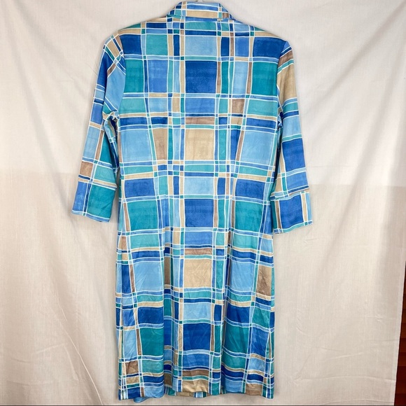 J. McLaughlin Sz S Brynn Tile Print Jersey Knit Collared V-Neck 3/4 Sleeve Dress - Picture 5 of 12